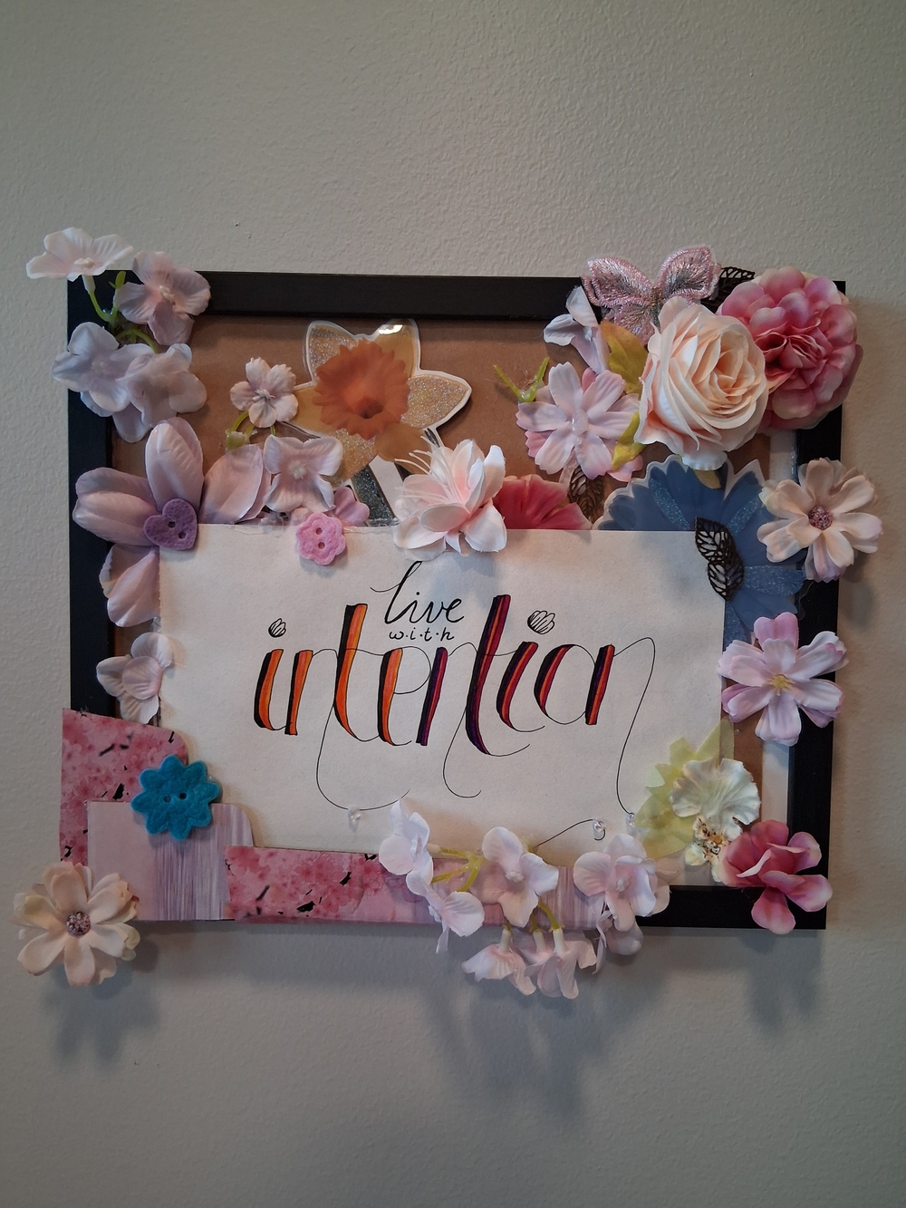 Live With Intention 9"x11" Handmade Floral Mixed Media Wall Art